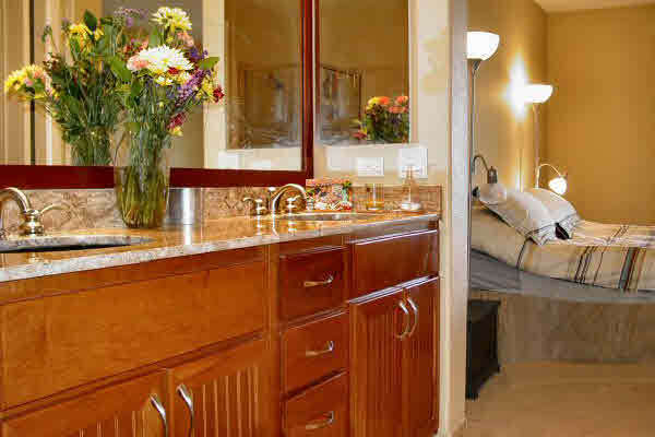 Master Bath with Granite Counters, Custom Fixtures.
