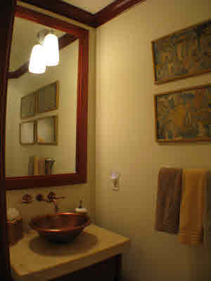Powder room with copper washbasin