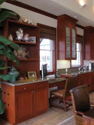 Additional custom cabinetry and built-in desk in the kitchen